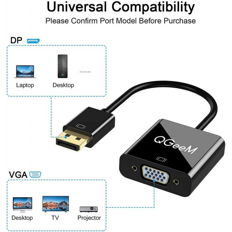 Qgeem QG-HD25 VGA To Display Port Dönüştürücü