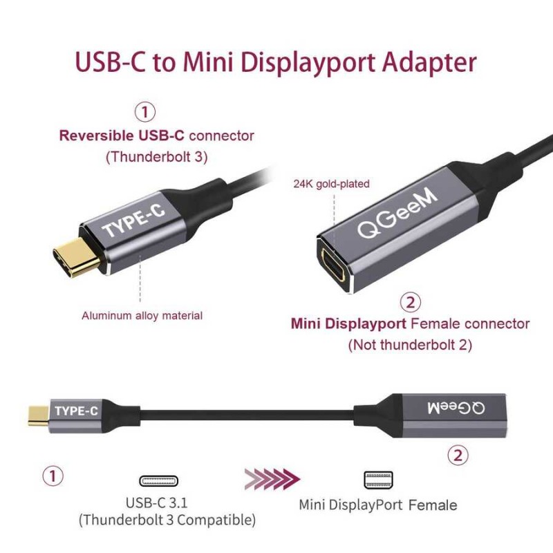 Qgeem QG-UA08 Type-C To Mini Display Dönüştürücü