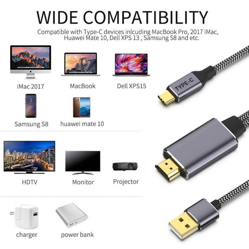 Qgeem QG-UA12 Type-C To HDMI 2 in 1 Kablo