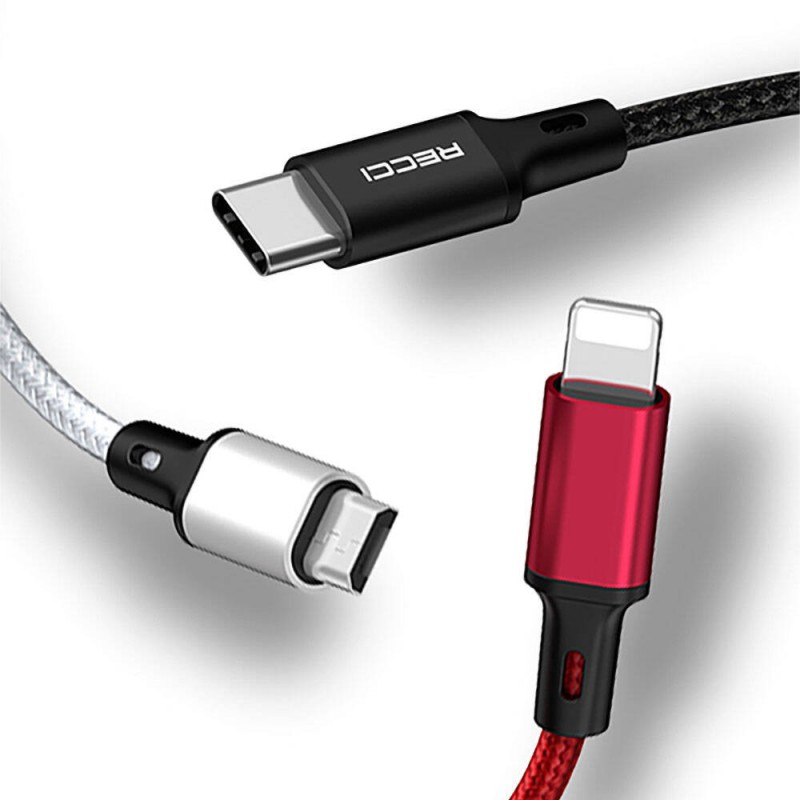 Recci RCS-D120 Fast Wind Serisi 3in1 USB-A to Lightning – Type-C – Micro Şarj ve Data Kablosu 1.2M