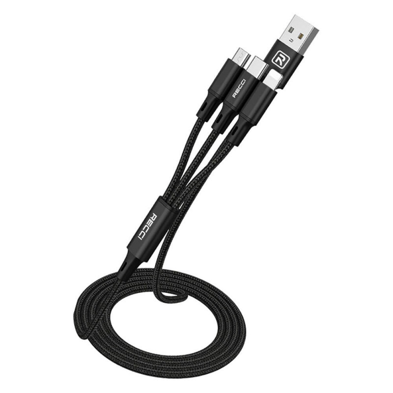 Recci RCS-D120 Fast Wind Serisi 3in1 USB-A to Lightning – Type-C – Micro Şarj ve Data Kablosu 1.2M