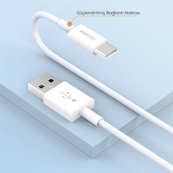 Recci RS06C USB-A to Type-C 3A Hızlı Şarj Özellikli Data ve Şarj Kablosu 1M