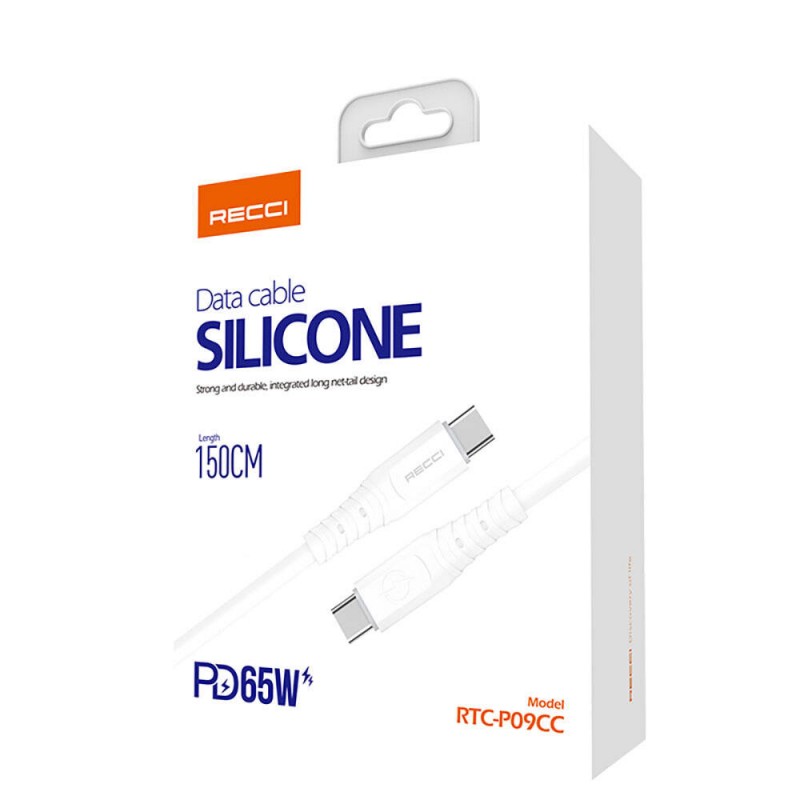 Recci RTC-P09CC Silicone Serisi 65W Hızlı Şarj Özellikli Type-C To Type-C PD Kablo 1.5M