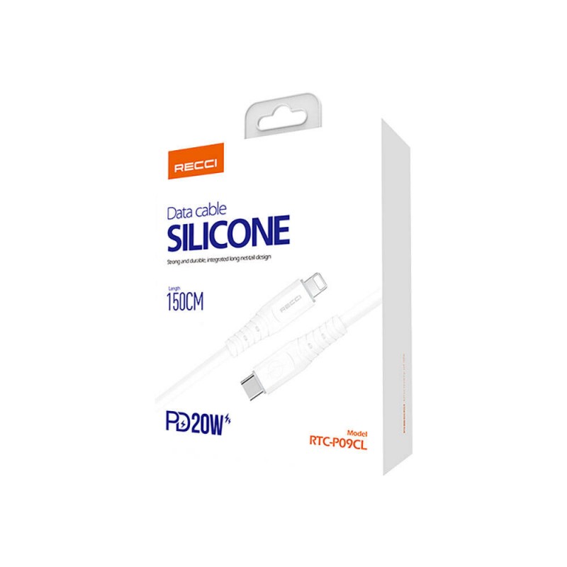 Recci RTC-P09CL Silicone Serisi 20W Hızlı Şarj Özellikli Type-C To Lightning PD Kablo 1.5M