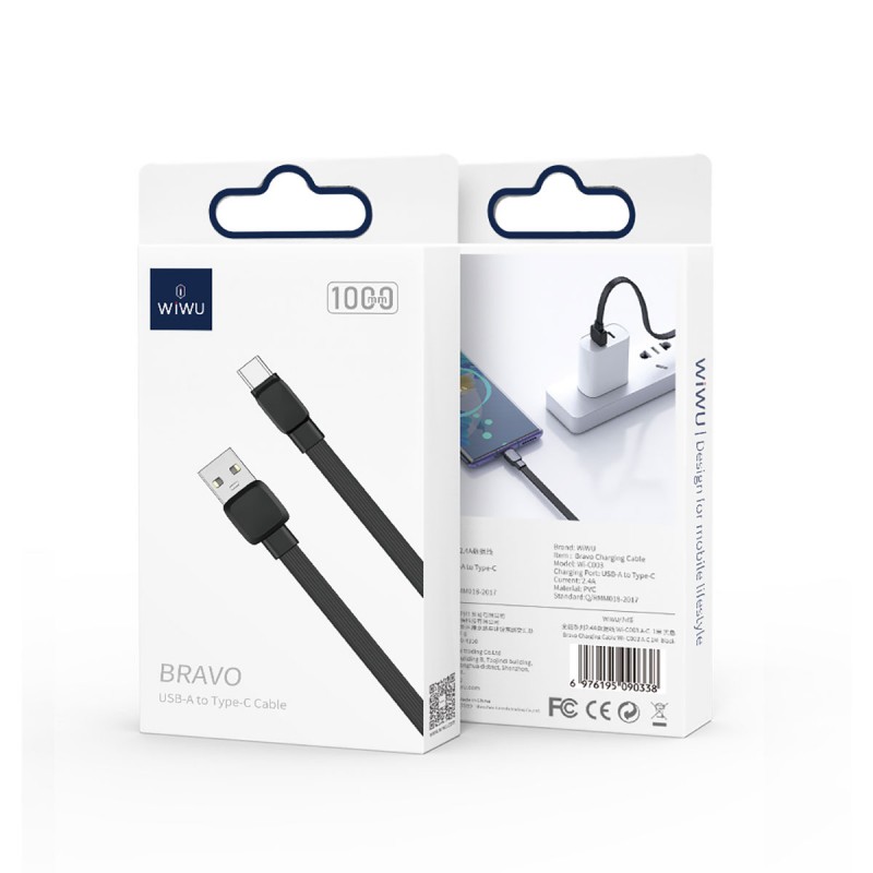 Wiwu Bravo Wİ-C003 Yassı Tasarım Type-C Usb Kablo 1M