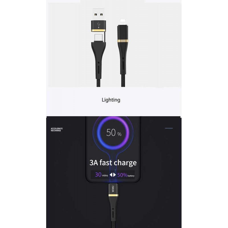 Wiwu ED-105 2 in 1 USB A- Type-C to Lightning Elite Data Kablo