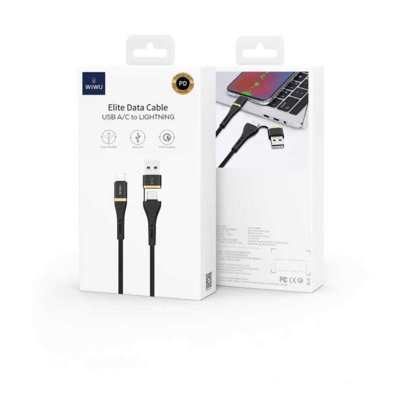 Wiwu ED-105 2 in 1 USB A- Type-C to Lightning Elite Data Kablo