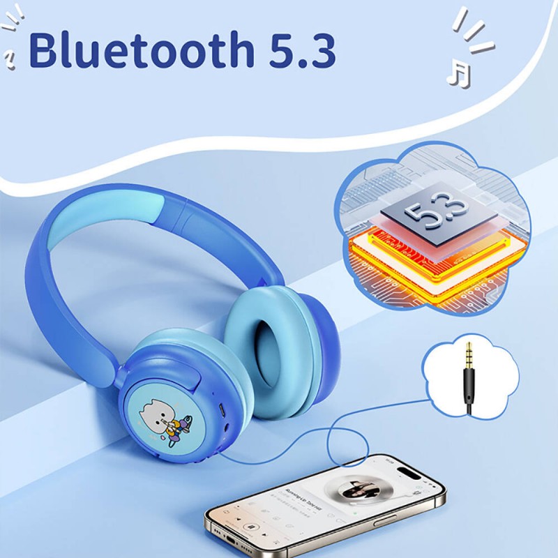 Wiwu KTD-02 Ayarlanabilir Kulak Üstü Kablolu ve Bluetooth 5.3 Çocuk Kulaklığı