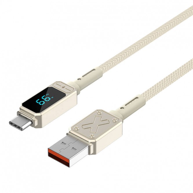 Wiwu Wi-C038 Titan Serisi USB-A to Type-C 6A 66W LED Dijital Göstergeli Şarj ve Data Kablosu 1.2M