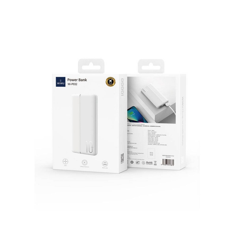 Wiwu Wi-P032 Dual USB-A ve Type-C PD LED Işık Göstergeli Taşınabilir Powerbank 10000mAh