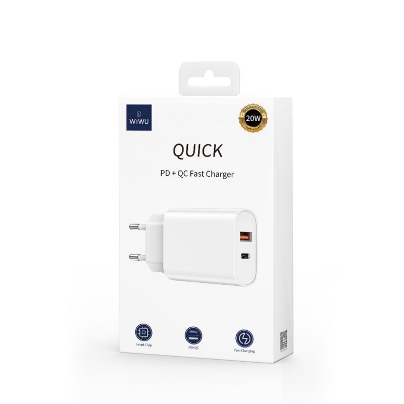 Wiwu Wi-U002 Quick Type-C PD & USB-A QC Hızlı Şarj Başlığı 20W