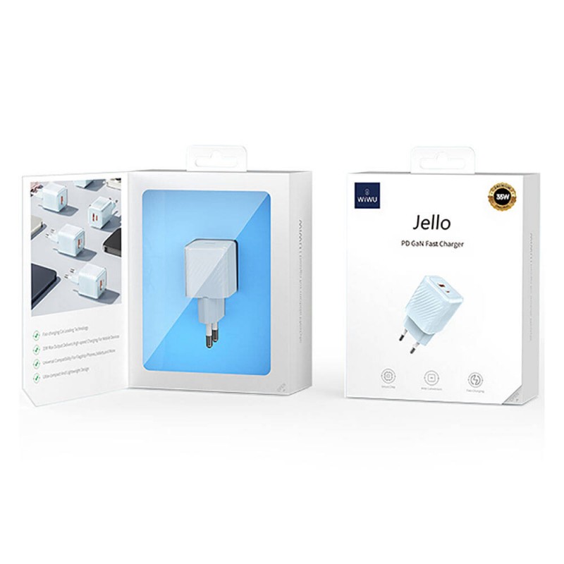 Wiwu Wi-U015 Jello Blue Serisi GaN Tech PD Hızlı Şarj Özellikli Seyahat Şarj Başlığı 35W