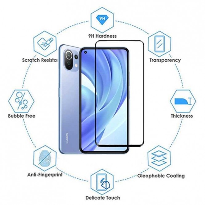 Xiaomi Mi 11 Lite Zore Kenarları Kırılmaya Dayanıklı Cam Ekran Koruyucu