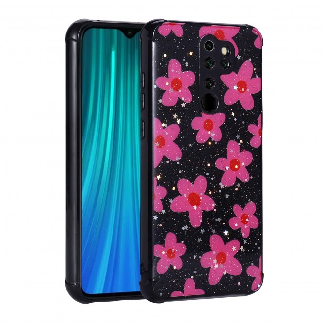 Xiaomi Redmi Note 8 Pro Kılıf Simli Desenli Kamera Korumalı Parlak Zore Popy Kapak