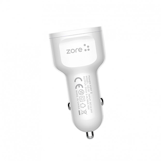 Zore CC-01 Hızlı Şarj Özellikli LED Işıklı Dual USB Araç Şarj Başlığı 18W